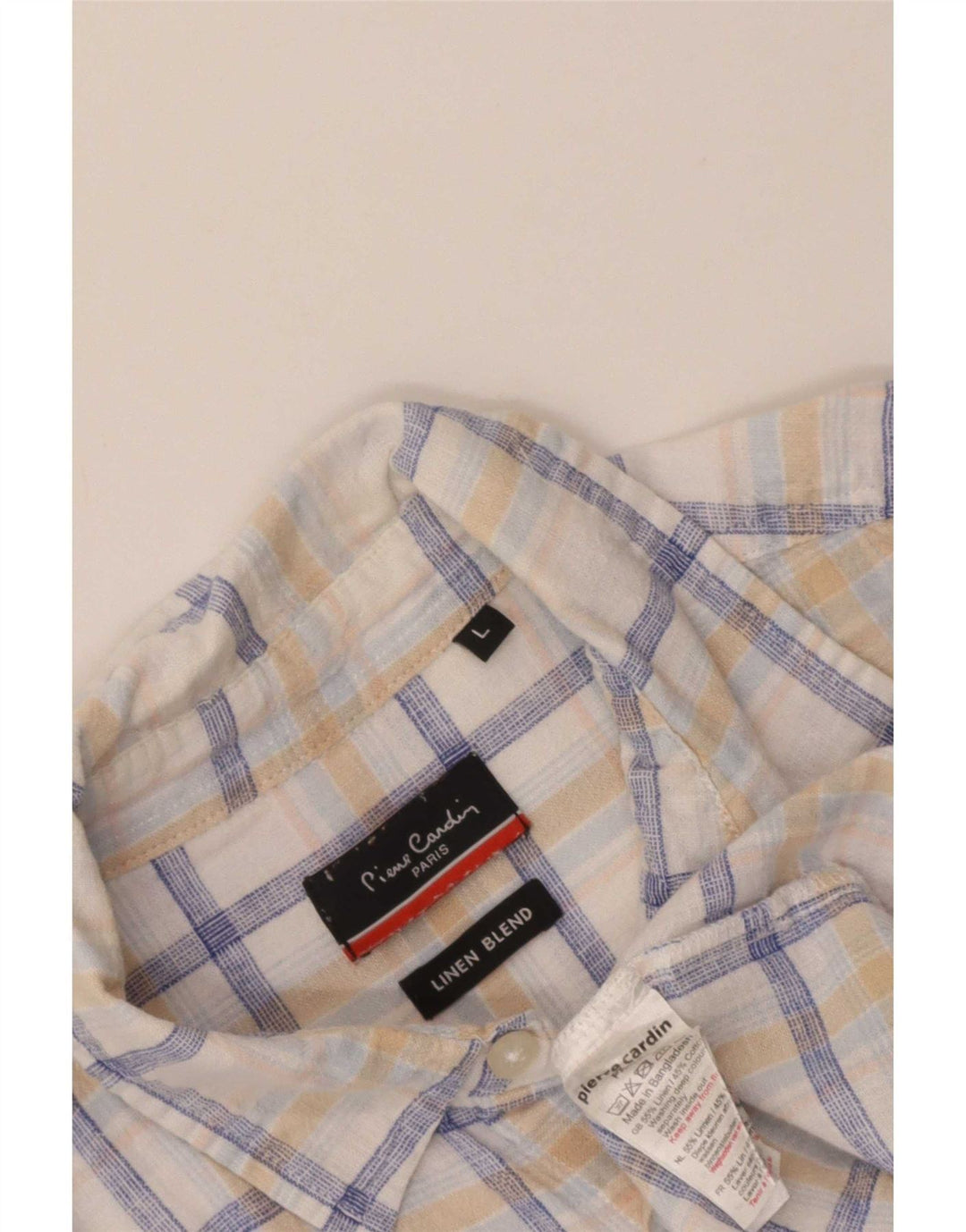 Pierre Cardin Mens Short Sleeve Shirt Large White Check Cotton