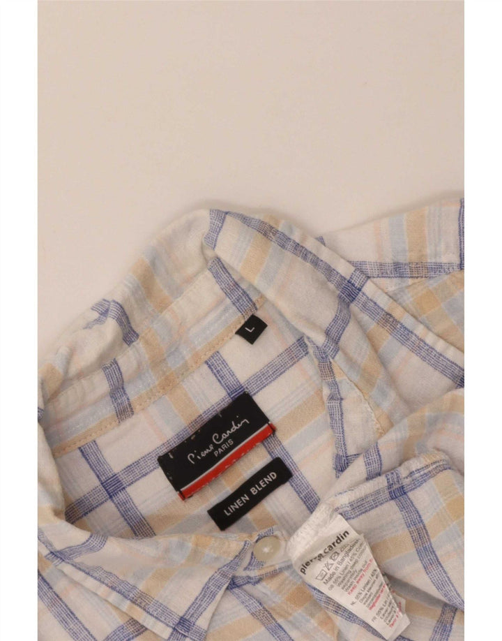 Pierre Cardin Mens Short Sleeve Shirt Large White Check Cotton