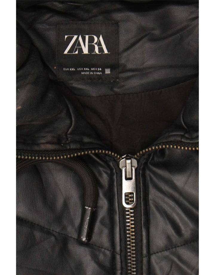 Zara Womens Hooded Oversized Padded Jacket UK 20 2XL Black Polyurethane