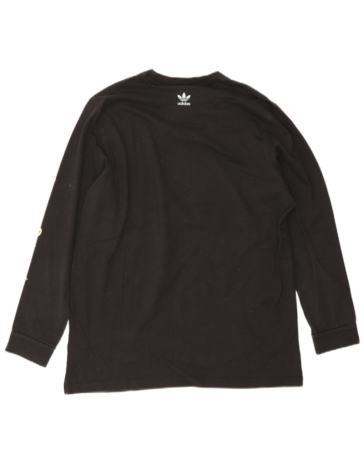 Adidas Womens Graphic Top Long Sleeve UK 14 Medium Black Cotton
