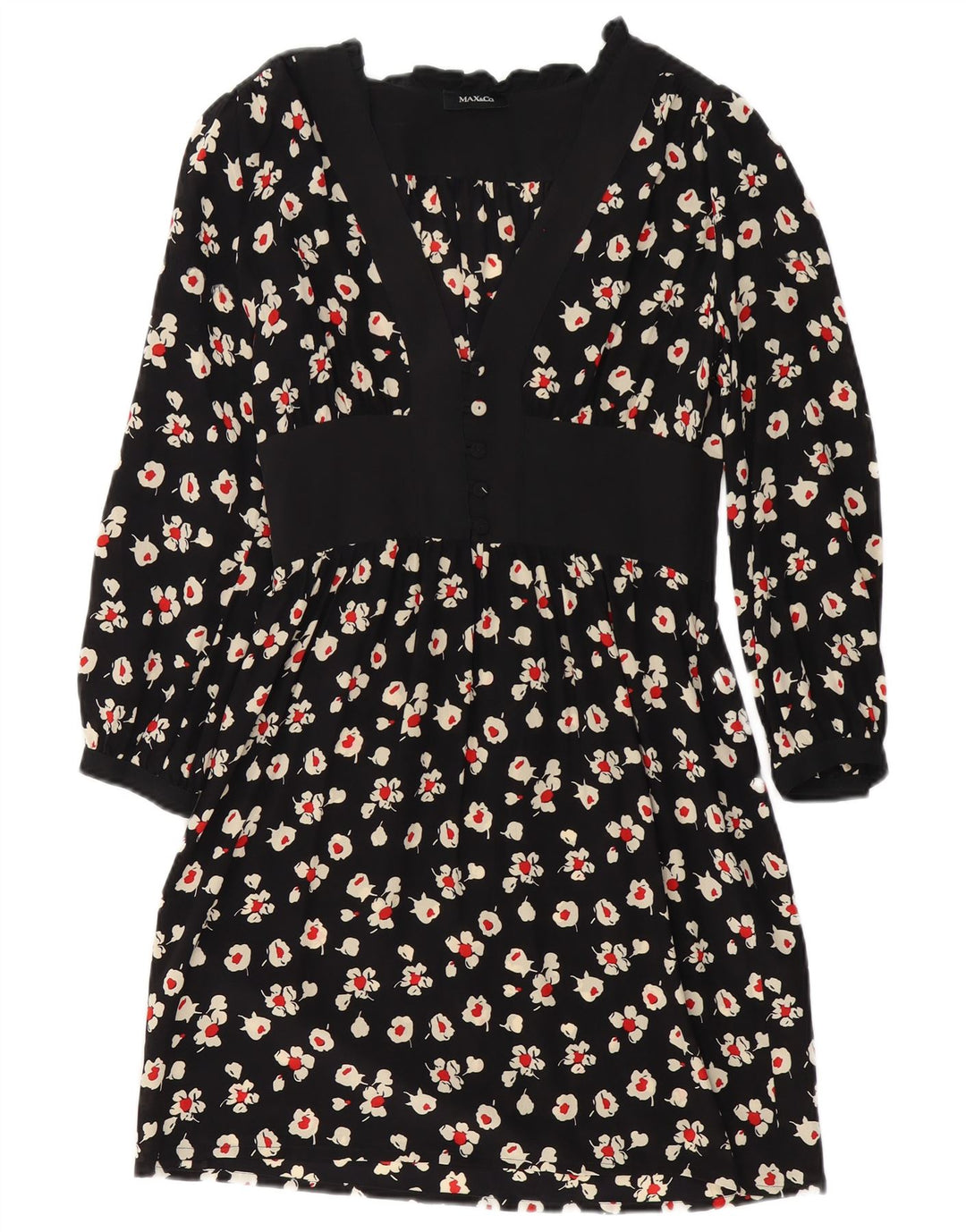 Max & Co. Womens Long Sleeve Empire Dress UK 14 Medium Black Floral