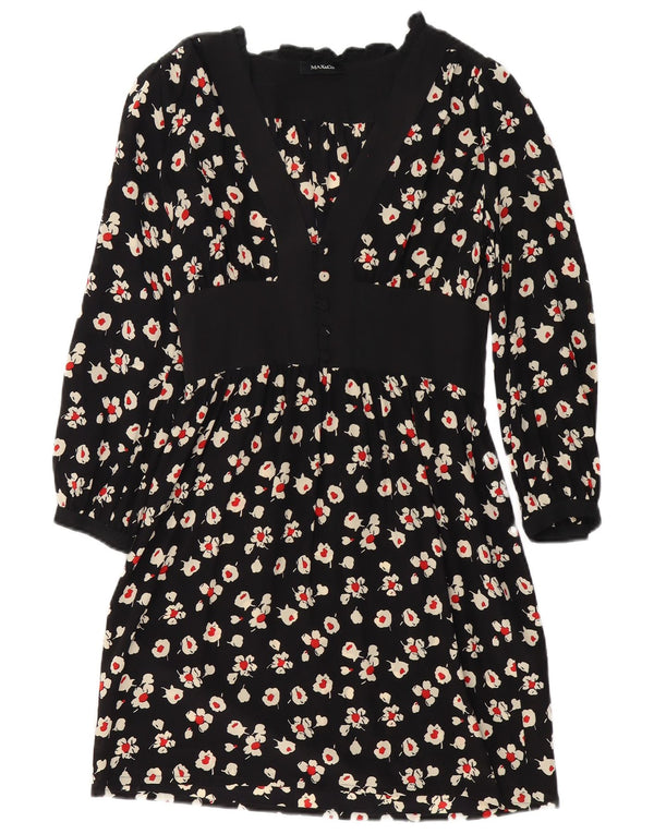 Max & Co. Womens Long Sleeve Empire Dress UK 14 Medium Black Floral