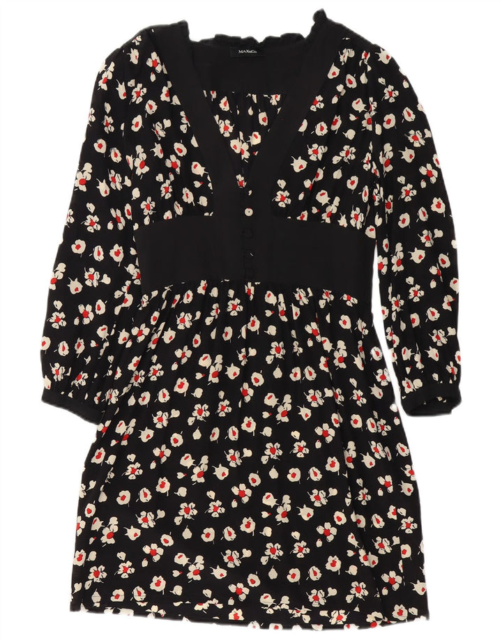 Max & Co. Womens Long Sleeve Empire Dress UK 14 Medium Black Floral