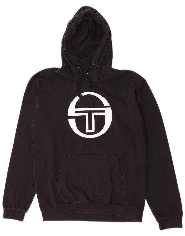 Sergio Tacchini Womens Graphic Hoodie Jumper UK 20 2XL Black Cotton
