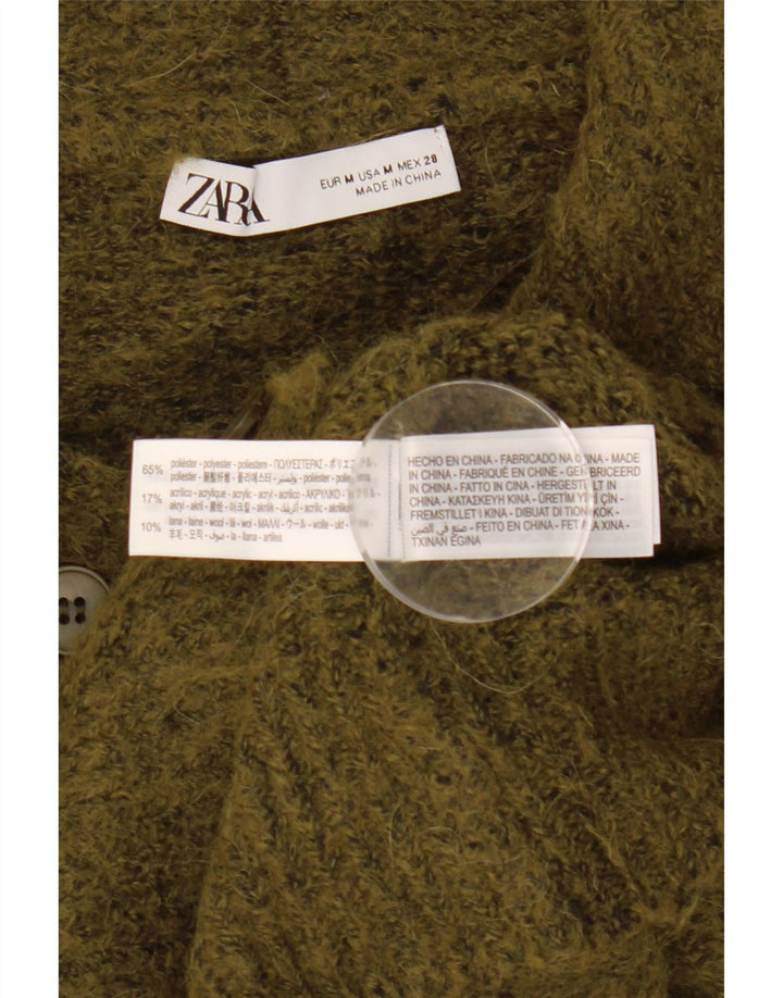 Zara Womens Oversized Crop Cardigan Sweater UK 14 Medium Khaki Flecked