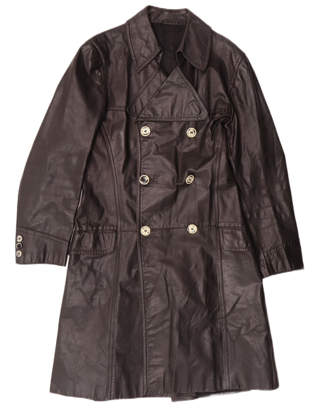 Vintage Mens Leather Coat IT 46 Small Black Leather Classic