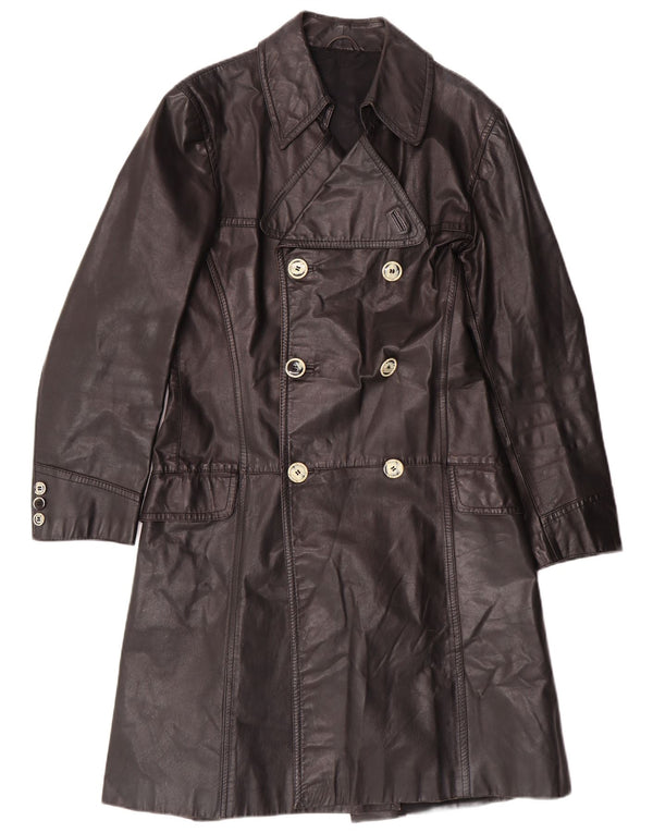 Vintage Mens Leather Coat IT 46 Small Black Leather Classic