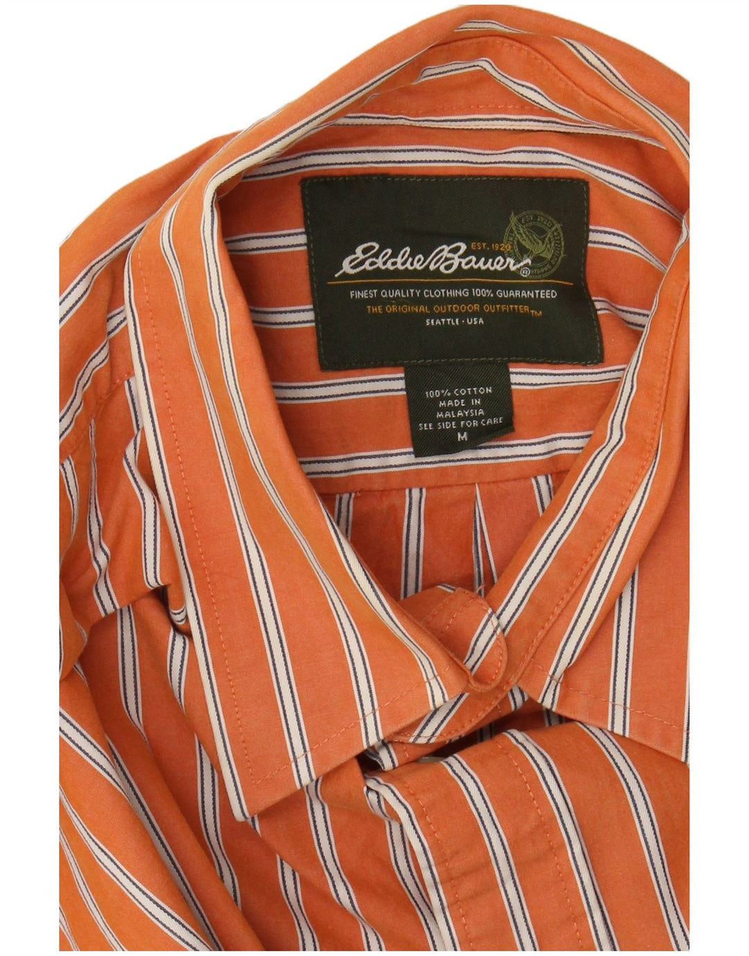 EDDIE BAUER Mens Shirt Medium Orange Pinstripe Cotton