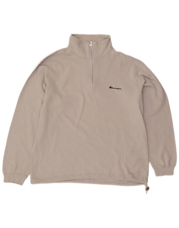 Champion Mens Zip Neck Sweatshirt Jumper XL Grey Cotton