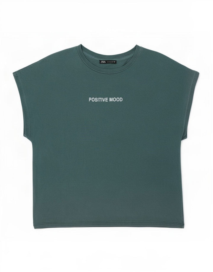 Zara Womens Graphic T-Shirt Top Small Green