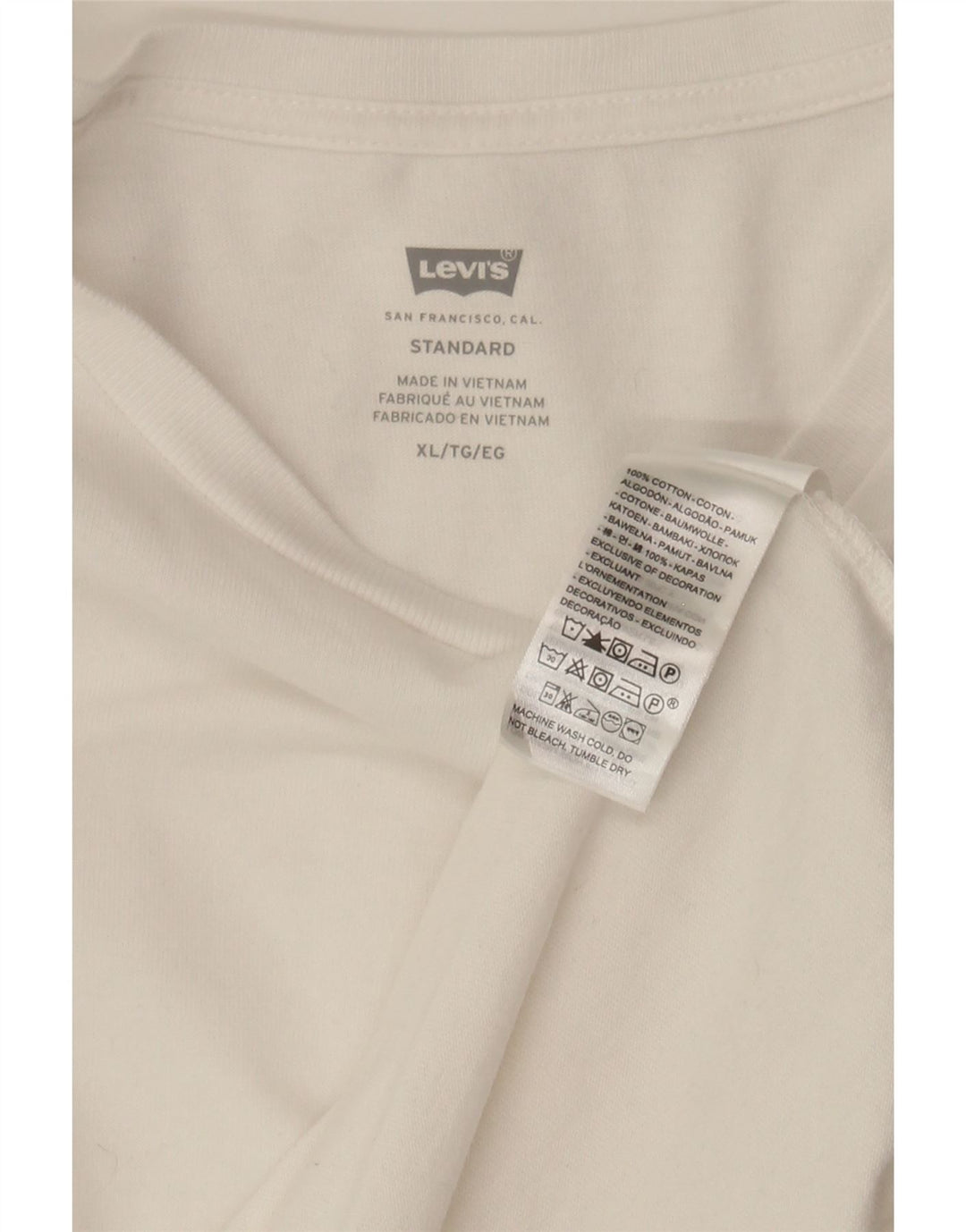 LEVI'S Mens Standard Fit T-Shirt Top XL White Cotton Vintage Levi's and Second-Hand Levi's from Messina Hembry 
