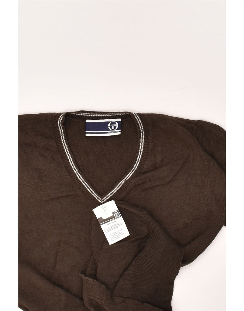 SERGIO TACCHINI Womens V-Neck Jumper Sweater UK 6 XS Brown Cotton | Vintage Sergio Tacchini | Thrift | Second-Hand Sergio Tacchini | Used Clothing | Messina Hembry 