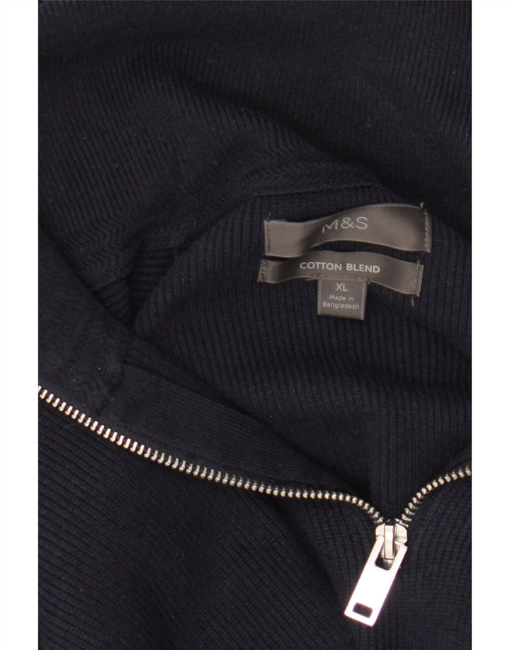 Marks & Spencer Mens Zip Neck Jumper Sweater XL Navy Blue Cotton