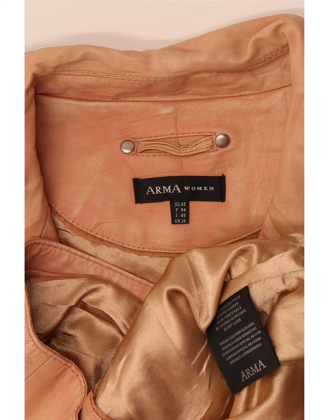 Arma Womens Leather Biker Jacket UK 16 Large Beige