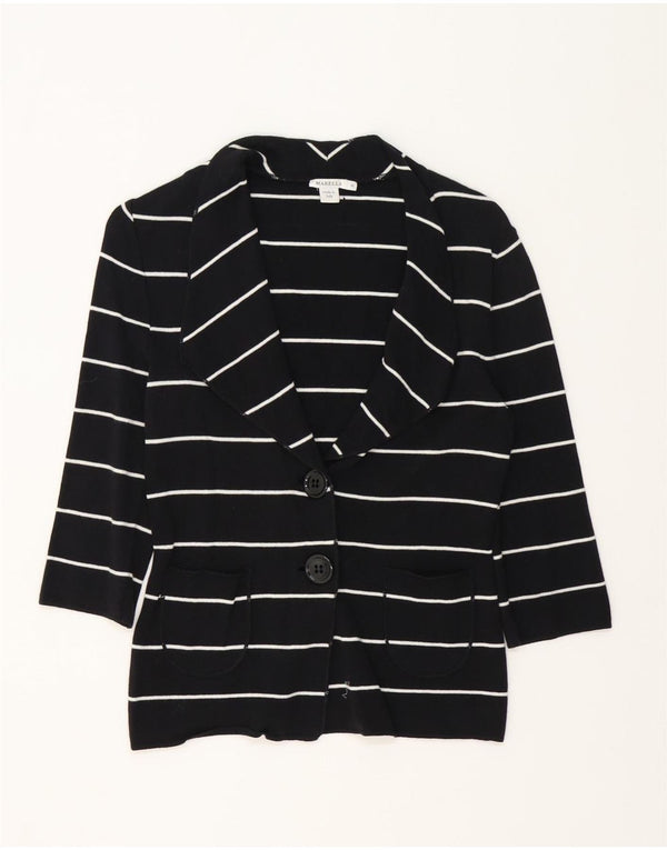 Marella Womens 3/4 Sleeve Cardigan Sweater UK 12 Medium Black Striped