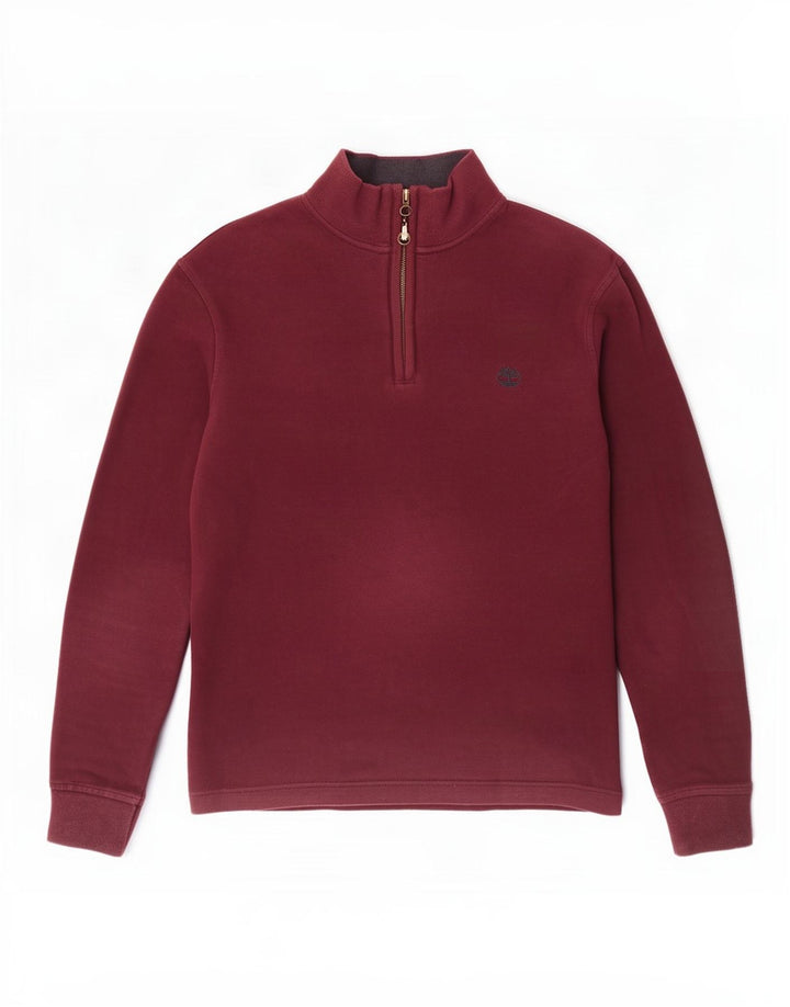 Timberland Mens Zip Neck Regular Fit Sweatshirt Jumper Medium Burgundy