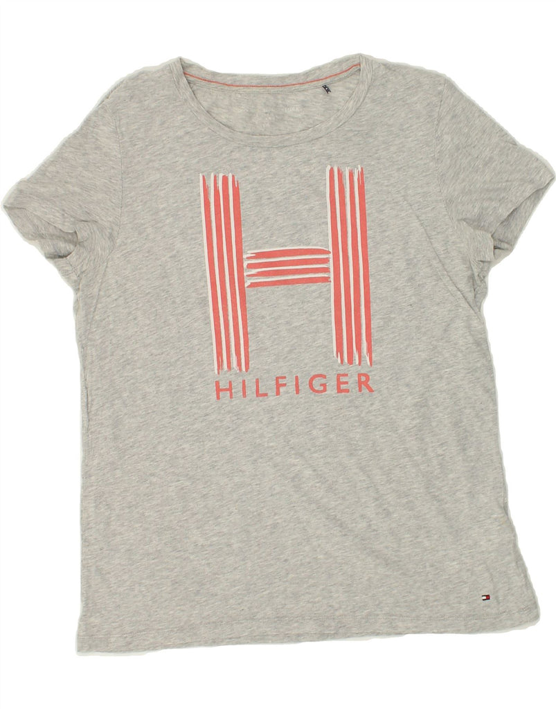 TOMMY HILFIGER Womens Graphic T-Shirt Top UK 10 Small Grey Cotton | Vintage Tommy Hilfiger | Thrift | Second-Hand Tommy Hilfiger | Used Clothing | Messina Hembry 