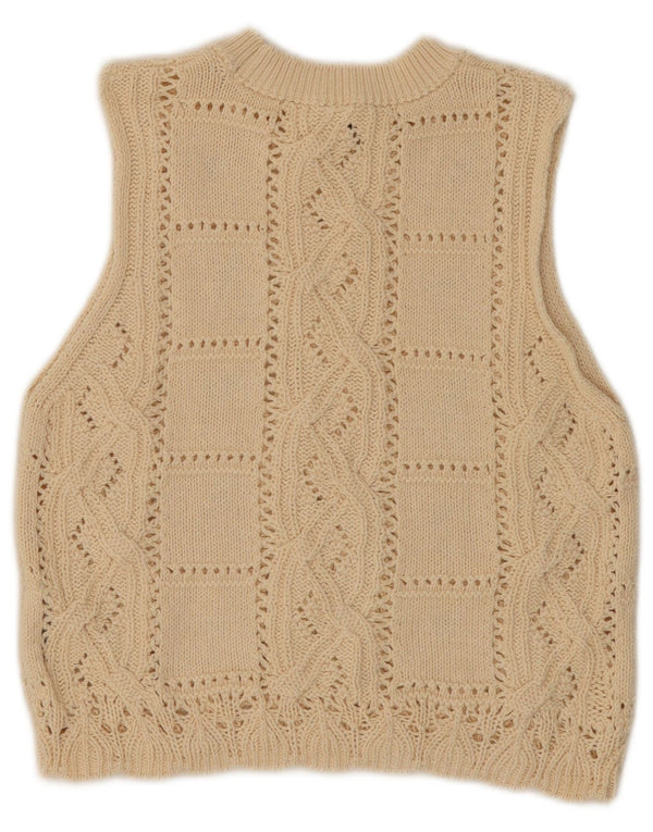 Zara Womens Crop Vest Tank Top UK 10 Small Beige Floral Cotton