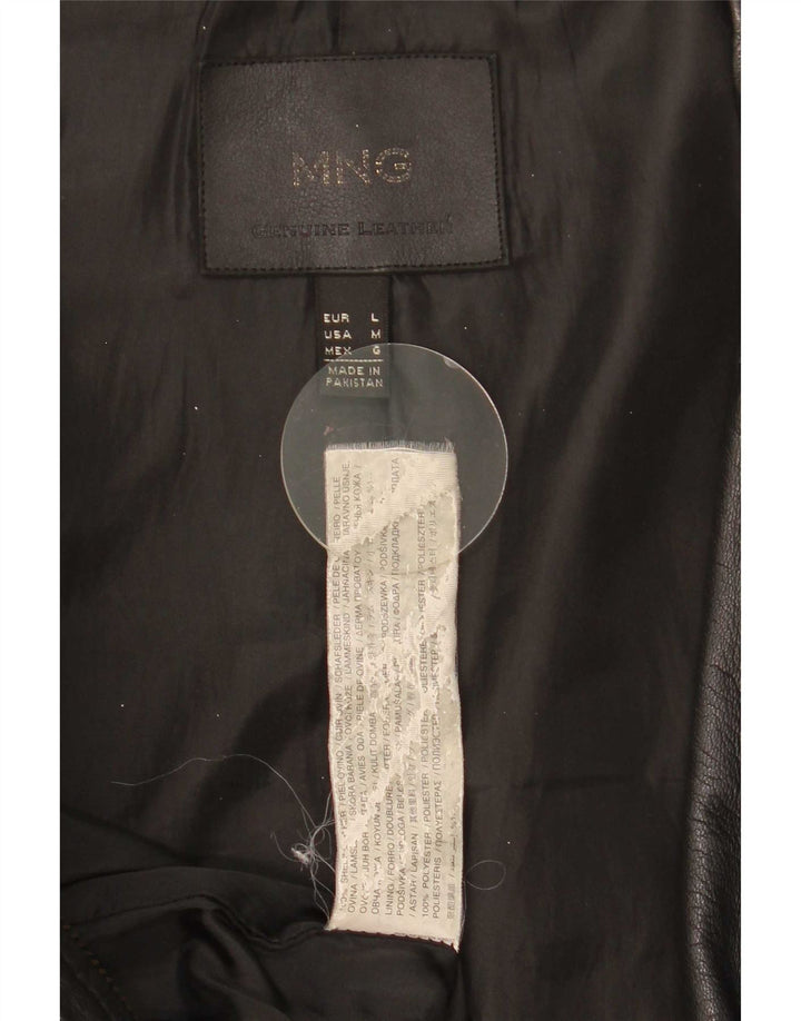 Mango Womens Crop Leather Jacket UK 14 Large Black Leather