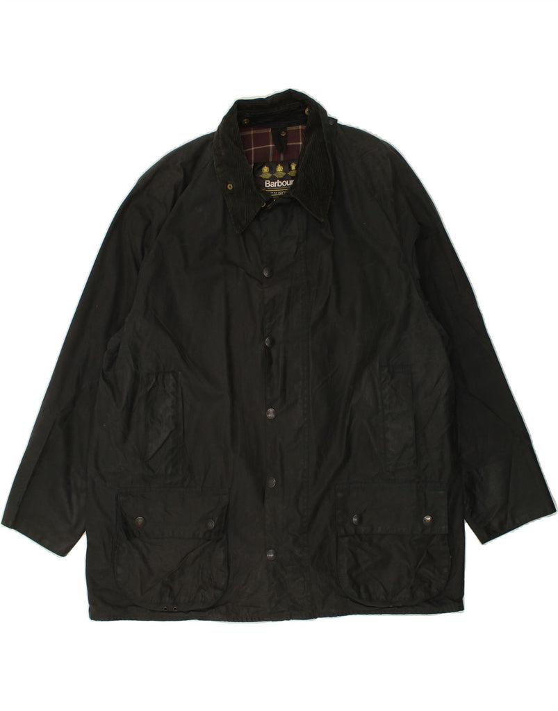 BARBOUR Mens Waxed Cotton Jacket EU 50 Large Black Cotton Vintage Barbour and Second-Hand Barbour from Messina Hembry 