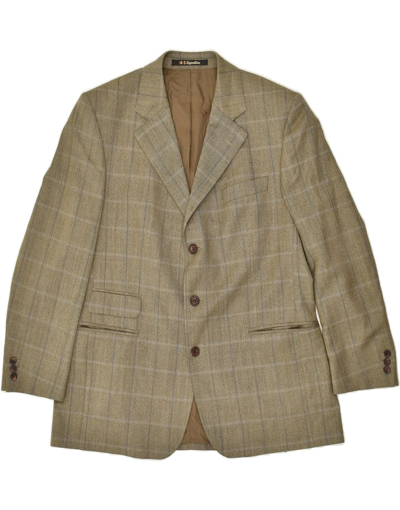 DAKS Mens 3 Button Blazer Jacket UK 40 Large Khaki Check New Wool | Vintage DAKS | Thrift | Second-Hand DAKS | Used Clothing | Messina Hembry 