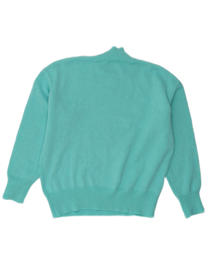 Vintage Womens Oversized Turtle Neck Jumper Sweater UK 14 Medium Turquoise