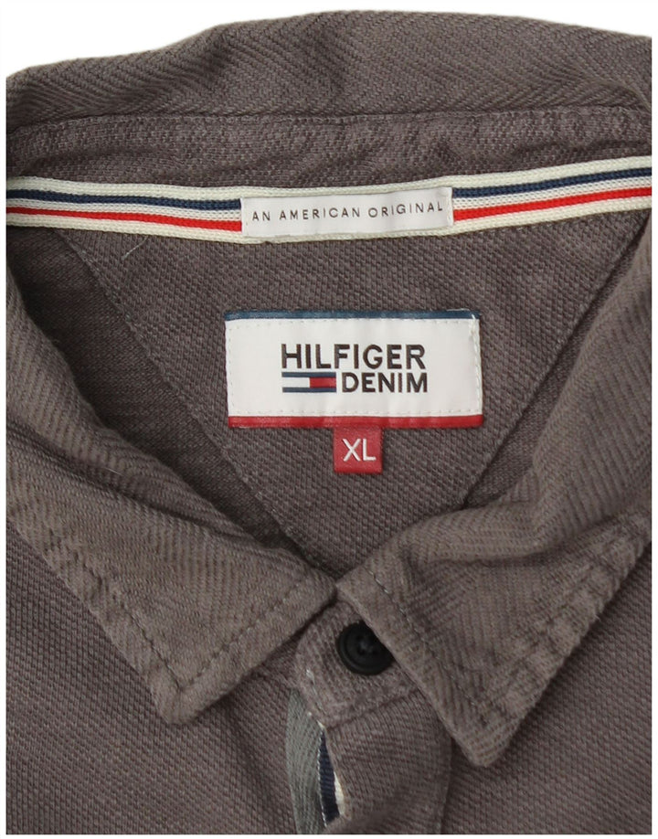 TOMMY HILFIGER Mens Graphic Long Sleeve Polo Shirt XL Grey