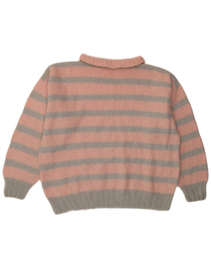 Vintage Womens Polo Neck Jumper Sweater XL Pink Striped