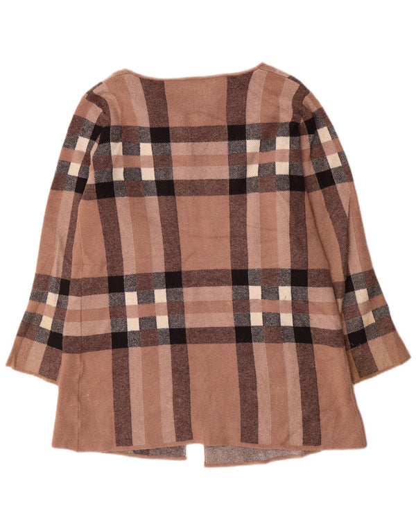 Zara Womens Cardigan Sweater UK 16 Large Brown Check Wool