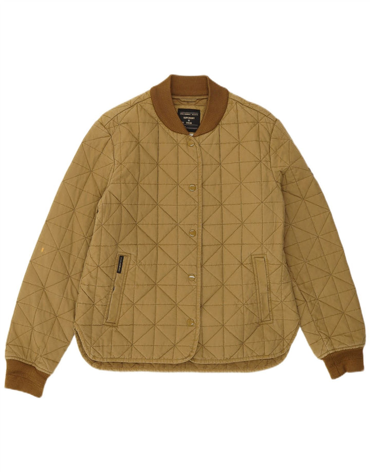 Superdry Womens Quilted Jacket UK 10 Small  Khaki Cotton