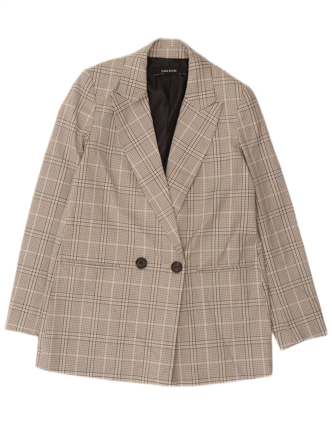Zara Womens Double Breasted Oversized Blazer Jacket UK 6 XS Grey Check