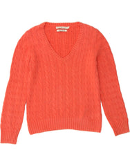 TOMMY HILFIGER Womens V-Neck Jumper Sweater UK 14 Large Orange Cotton