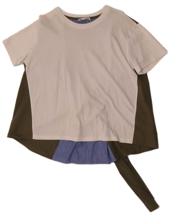 Zara Womens Oversized Blouse Top UK 14 Medium White Colourblock Cotton