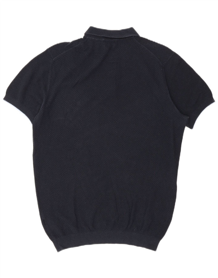 Massimo Dutti Mens Short Sleeve Polo Neck Jumper Sweater Medium Navy Blue