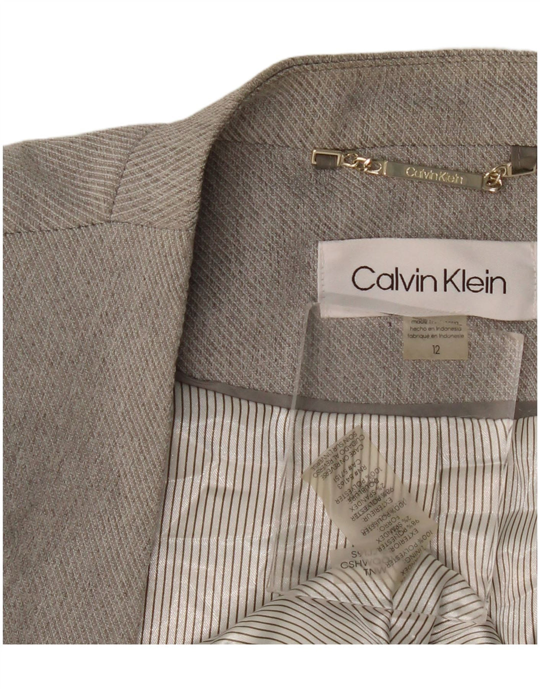 CALVIN KLEIN Womens Longline Open Blazer Jacket US 12 Large Grey Polyester