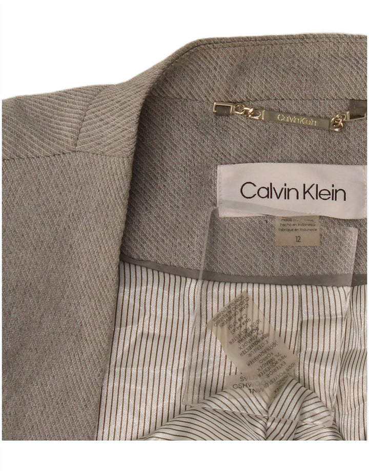 CALVIN KLEIN Womens Longline Open Blazer Jacket US 12 Large Grey Polyester