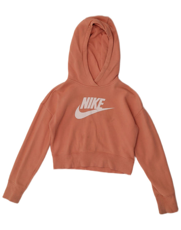 Nike Girls Crop Graphic Hoodie Jumper 10-11 Years Medium Pink Cotton