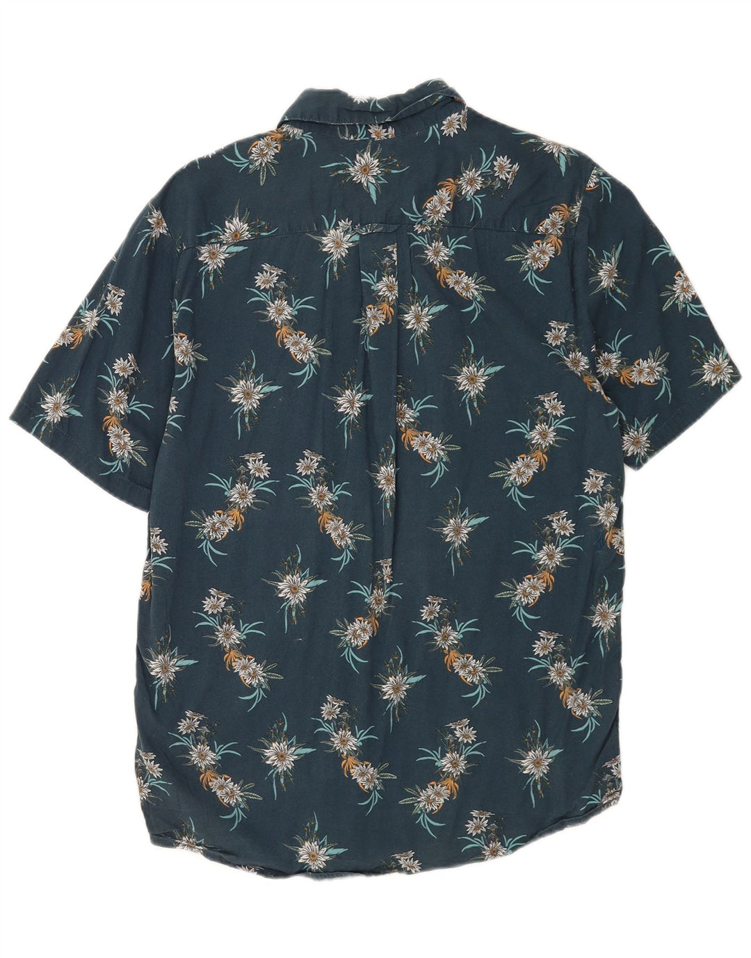 Volcom Mens Short Sleeve Classic Fit Shirt Medium Blue Floral Cotton