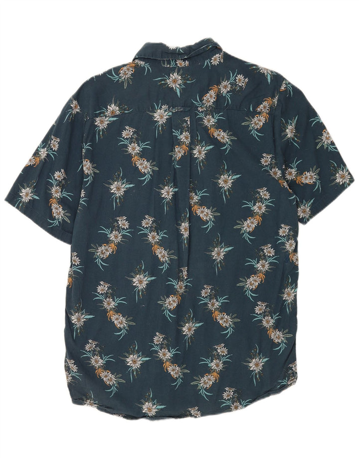 Volcom Mens Short Sleeve Classic Fit Shirt Medium Blue Floral Cotton
