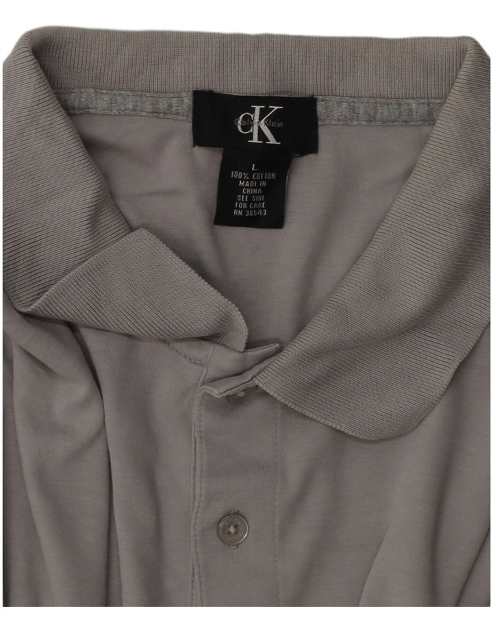 CALVIN KLEIN Mens Polo Shirt Large Grey Cotton