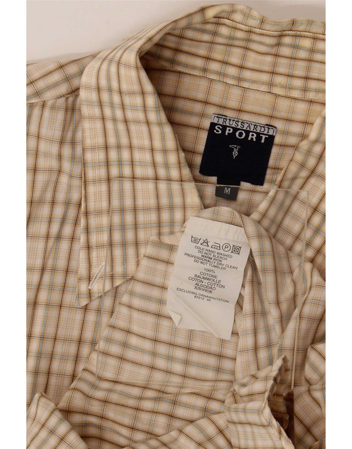 Trussardi Mens Shirt Medium Beige Check Cotton