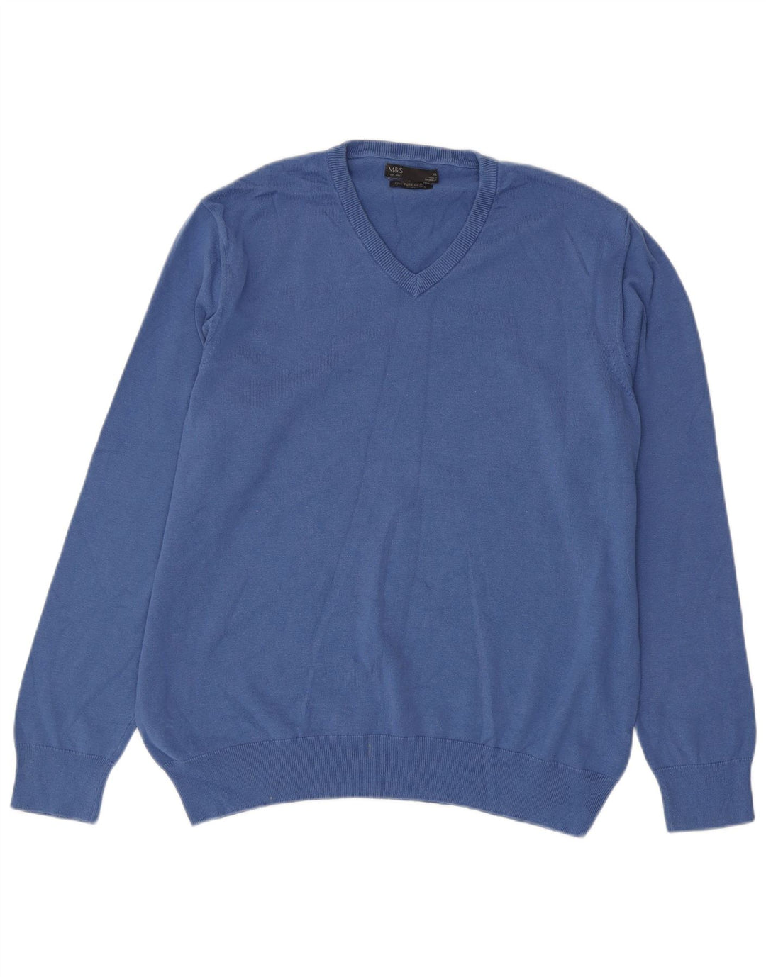 Marks & Spencer Mens V-Neck Jumper Sweater XL Blue Cotton Classic