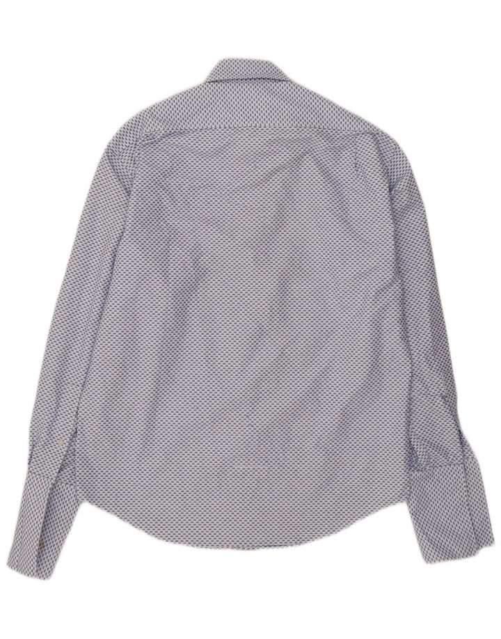 Yves Saint Laurent Mens Formal Shirt Medium Blue Geometric Cotton