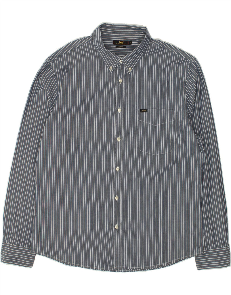 LEE Mens Slim Fit Shirt 2XL Grey Striped Cotton | Vintage Lee | Thrift | Second-Hand Lee | Used Clothing | Messina Hembry 