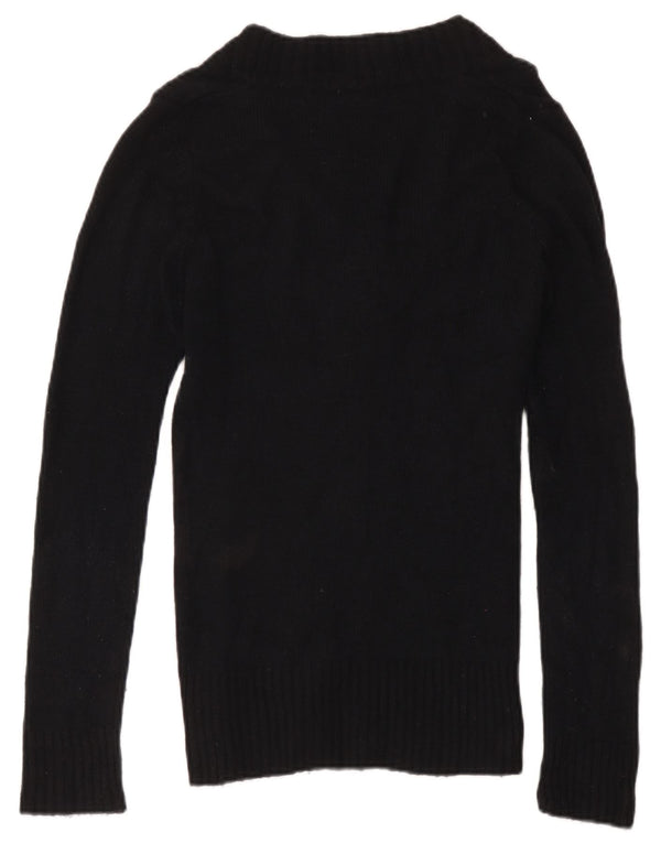 Zara Womens V-Neck Jumper Sweater UK 12 Medium Black Nylon