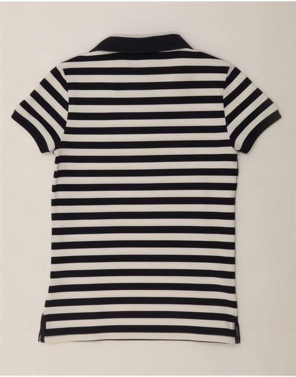 Puma Womens Polo Shirt UK 10 Small White Striped Cotton