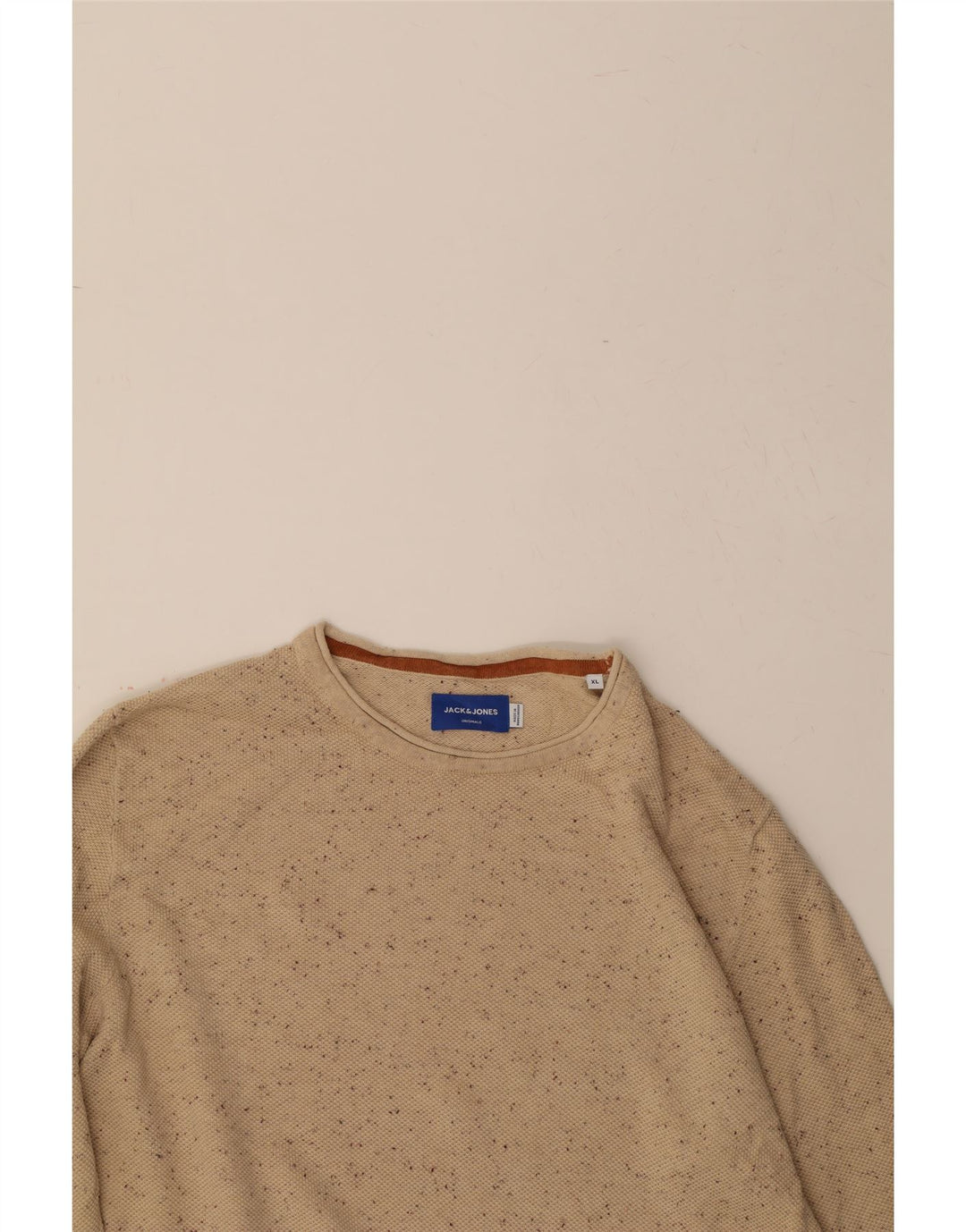 JACK & JONES Mens Crew Neck Jumper Sweater XL Beige Flecked Vintage Jack & Jones and Second-Hand Jack & Jones from Messina Hembry 