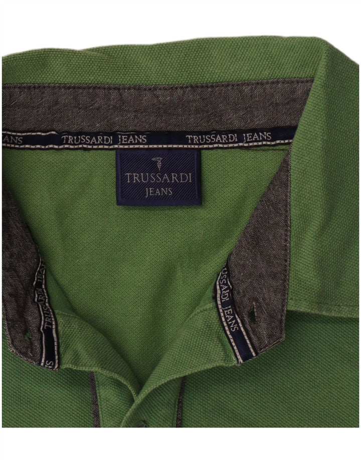 TRUSSARDI JEANS Mens Polo Shirt Large Green Cotton