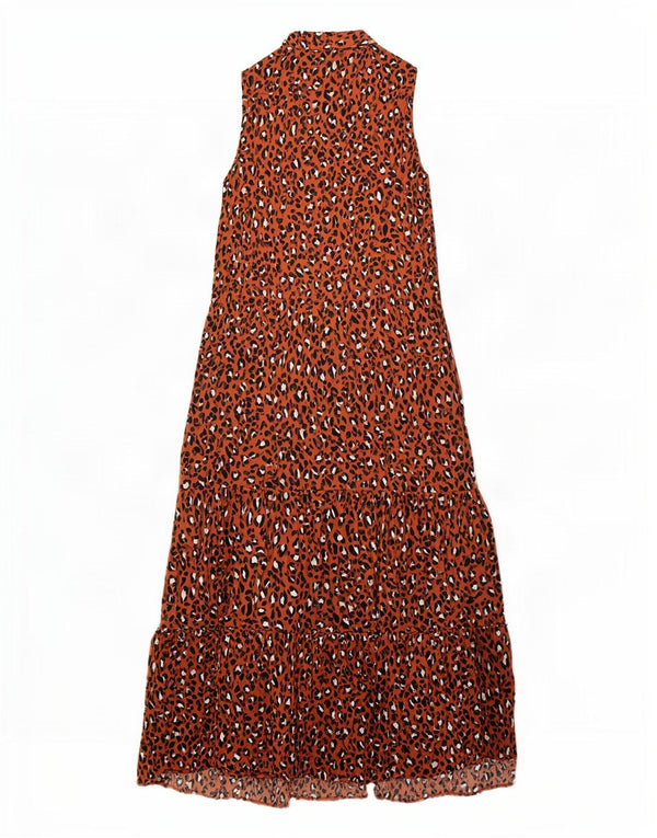 Warehouse Womens Sleeveless Maxi Dress UK 10 Small Brown Animal Print