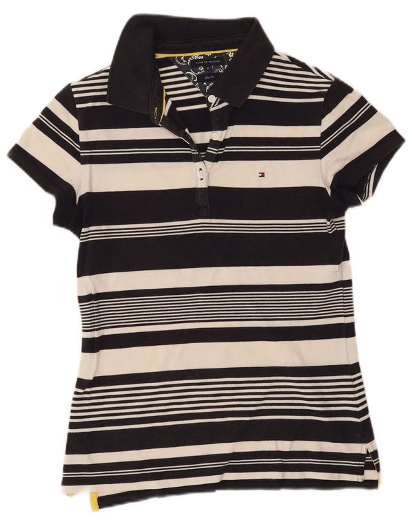 Tommy Hilfiger Womens Slim Fit Polo Shirt UK 12 Medium Navy Blue Striped